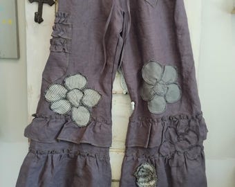 Washed Linen Ruffled Bloomers | Boho Prairie Style Flower Patch Pants