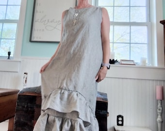 Förlängare för klänning i tvättat linne med volanger | Boho präriestil (normal/XL)