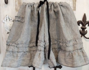 Shorts i tvättat linne med volanger | Volangficka, bohemisk präriestil