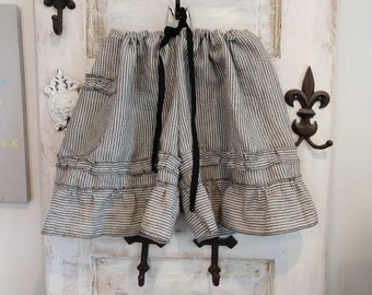 Linen Ticking Shorts | Bloomer Shorts | Little Ruffled Love | Hippie Clothing | Prairie Fashion | Mama Gift | The Wild Raspberry |Marie Heck