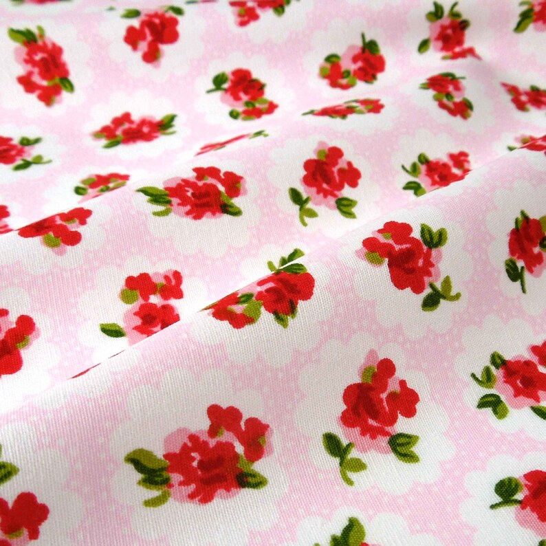 Pink And Red Rose Cotton Fabric By Rose Hubble Red Roses On Etsy