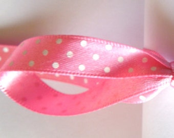 10 mm Pink Polka Dot Satin Ribbon by Berisfords, 3/8 inch Pink and White small Polka Dot Machine Washable Ribbon