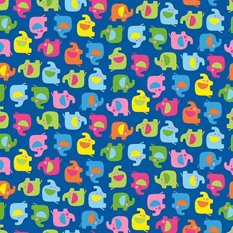 Baby Little Elephants on Blue Cotton Fabric Kid/'s Blue Mini Elephant Cotton Fabric by Makower from their Ellie Collection
