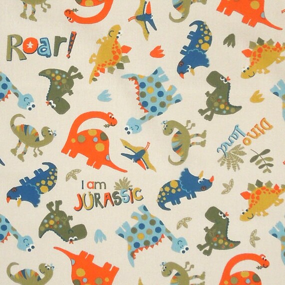 Cream Dinosaur Fabric Kids Fun Dino Land Cotton Fabric Etsy