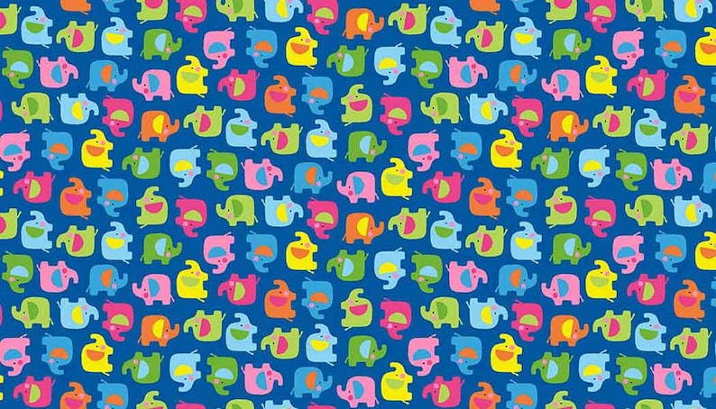 Baby Little Elephants on Blue Cotton Fabric Kid/'s Blue Mini Elephant Cotton Fabric by Makower from their Ellie Collection