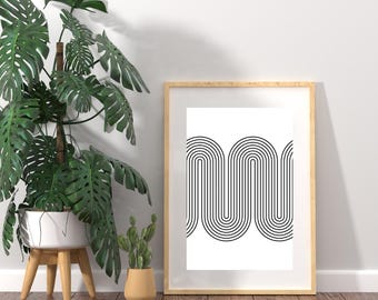 Abstrakcyjna sztuka liniowa wydruk cyfrowy | Minimalistyczna czarno-biała sztuka ścienna | Nowoczesny geometryczny wystrój domu | Współczesne dzieło sztuki | Skandynawski design