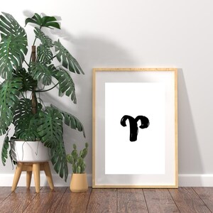 Minimal Aries Zodiac Art | Black & White Aries Line Art | Modern Aries Print | Aries Star Sign Wall Decor | Digital Download