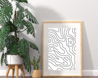 Impresión digital en blanco y negro con arte lineal abstracto / Decoración de pared monocromática minimalista / Obra de arte abstracta moderna imprimible / Decoración de oficina en casa