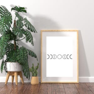 Phases of the Moon Line Art Digital Print | Minimalist Lunar Wall Art | Boho Celestial Decor | Black and White Moon Cycle Printable