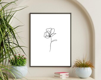 Minimal Flower Line Art Digital Print | Elegant Floral Design | Modern Home Decor | Simple Botanical Art | Chic Wall Art Print
