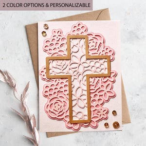 Custom Baptism Confirmation First Communion Card | Elegant Floral Cross Card | Religious Handmade Card | Handmade Faith Encouragement Card