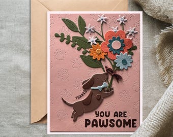 Handmade Dog Thanks Card | You Are Pawsome Card | Floral Pup Appreciation