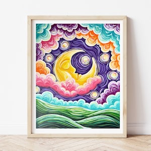 Starry Serenade | Giclée Print | Star and Moon Painting | Night Sky | Femininity | Dreamy Art | Whimsical Painting | Joyful Art