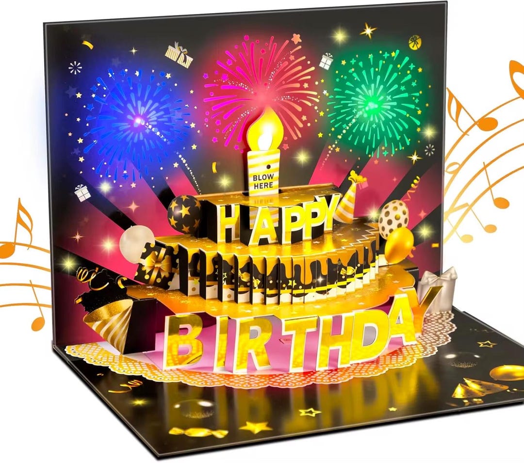3D Pop up Musical Happy Birthday Card – Light up Blow Out Candle With ...