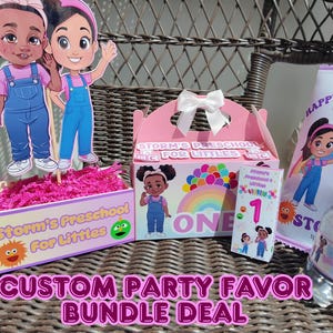Custom Party Favor Bundle | Personalized Birthday Decorations | Chip Bags, Water Bottles, Crayon Boxes, Capri-Suns, Centerpieces & More