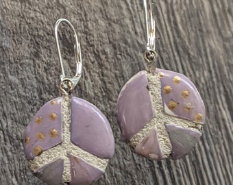 Purple Peace Sign Earrings - REVERSIBLE Mosaic Tile 015