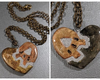 Gear Heart Necklace - REVERSIBLE - Copper Brass Steampunk Clockwork Jewelry 049