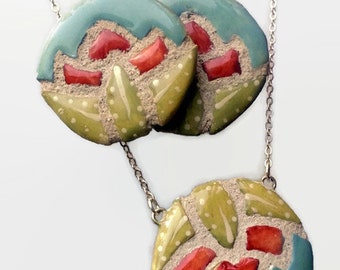 Cactus Flower Set - Reversible Ceramic Tile Earrings & Necklace 065