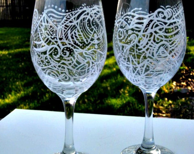 Abstract Wine Glasses Hand Painted Unique Colorful Design Etsy