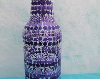 Dish Soap Dispenser, Clear Glass Bottle, Painted Glass, Oil and Vinegar Bottle, Dot Art, Shades of Purple, Mandala Art