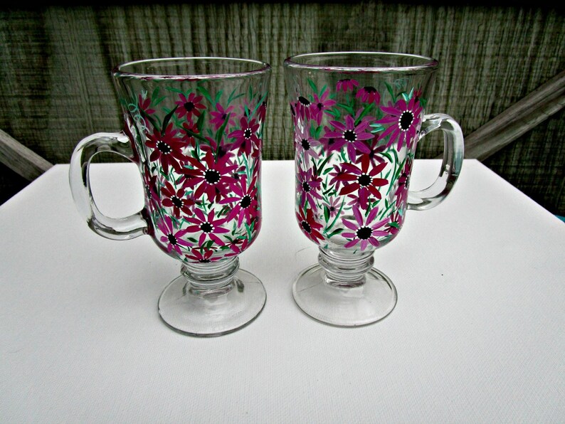 Glass Coffee Mugs Pair Glass Cups Hand Painted Glass Shades Etsy