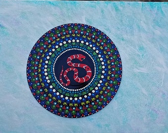 Painted Vinyl Record, Mandala Art Painted Record, Red Snake, Wall Decor, Unique, Dot Painting, Unique Design, Hanger on Back, 12 Inch