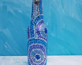 Dish Soap Dispenser, Clear Glass Bottle, Painted Glass, Oil and Vinegar Bottle, Many Dots Art, Colorful Mandala Art,