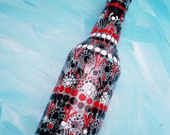 Dish Soap Dispenser, Clear Glass Bottle, Painted Glass, Oil and Vinegar Bottle, Dot Art, Black, Red, White, Dot Design, Mandala Art