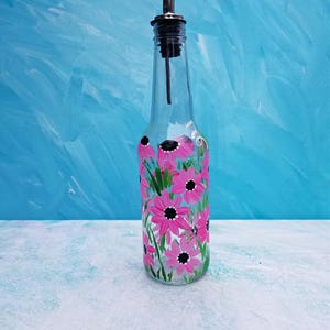 Hand Painted Floral Glass Soap Dispenser: Recycled Kitchen Decor