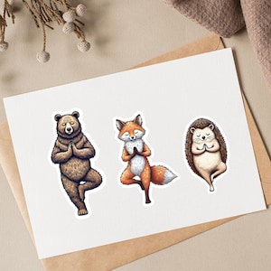 Sticker mit Yoga-Tieren (Bär, Igel, Fuchs) - perfekt als Erinnerung dem Alltag mit mehr Achtsamkeit und Entspannung zu begegnen
