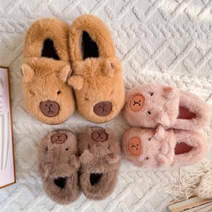 Schattige capibara cartoon pluche pantoffels, winter indoor schoenen voor thuis, cartoon kerstschoenen, handgemaakt grappig kerstcadeau, familiecadeau