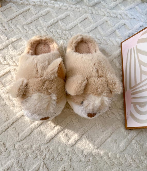 Cozy Cute Dog Cartoon Plush Slippers, Warm Indoor Home Shoes