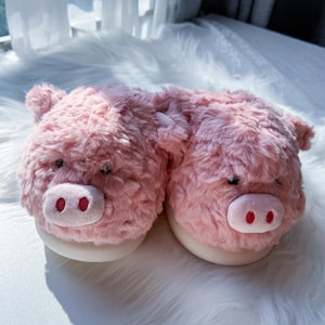 Pantuflas acogedoras de peluche con dibujos de cerditos rosas, cálidas para el hogar, pantuflas de animales, zapatos de dibujos animados, divertido regalo de Navidad, pantuflas de mujer