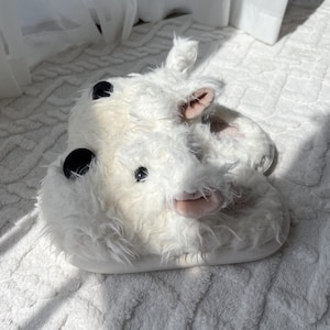 Cute Fluffy Comfy Westie Slippers, Warm And Cozy Animal Shoes, Gift For Her, Christmas Gift, Dog Lover, Westie Shoes