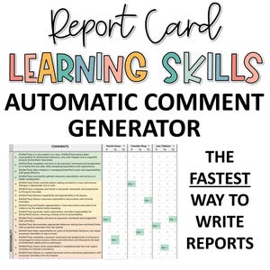 Generador de comentarios sobre habilidades de aprendizaje de Ontario, banco de comentarios de boletas de calificaciones Hojas de cálculo de Google editables