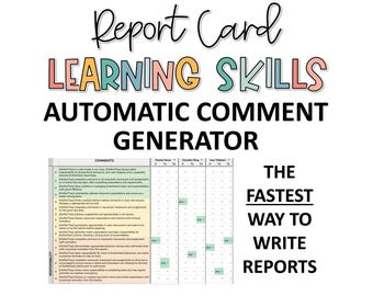 Ontario Learning Skills Comment Generator, Report Card Comment Bank Google Sheets Editable