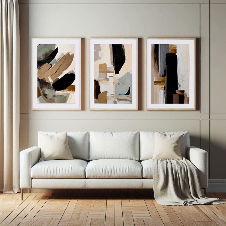 Minimalist Wooden Frame Abstract Art Set Wooden Framed Wall Art Triple ...