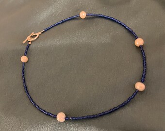 Deep Blue Bead & Pearl Necklace