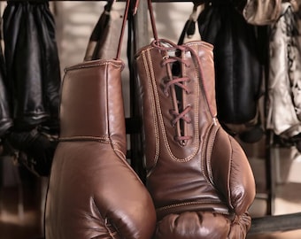 Handmade Vintage Leather Boxing Gloves – Full Grain Training, Sparring & Punching Gloves for Classic Boxing, Training,  Punching