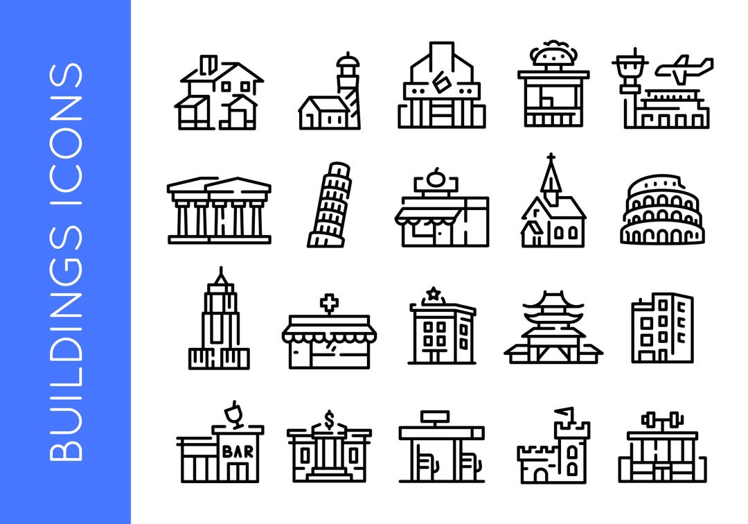 Buildings Icons. Set of 20 Architecture and Landmark-themed Trendy ...