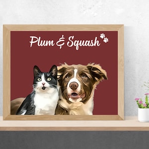 2 Pet Portrait, Retratos de Animais de Estimação, Cães, Gatos,Retrato Digital de Animal de Estimação, Presente Personalizado, Arte de Parede