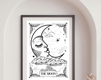 Impressão de Tarô da Lua, Arte de Parede de Fantasia Sombria, Paisagem Onírica Surreal, Decoração Literária (Download Digital)