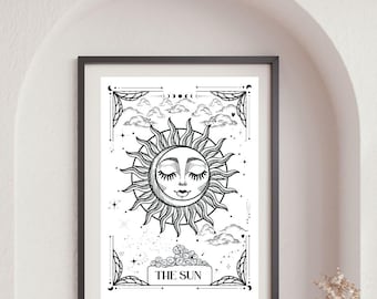 Sun Tarot Card Print, Dark Academia Romantasy Wall Art Celestial (Digital Download)