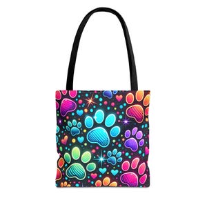 Colorful Paw Print Tote Bag - Pet Lover&#39;s Accessory, Dog Mom Gift, Eco-Friendly Shopping Bag, Cute And Fun Design