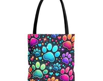 Colorful Paw Print Tote Bag – Durable Polyester, Pet Lover Gift