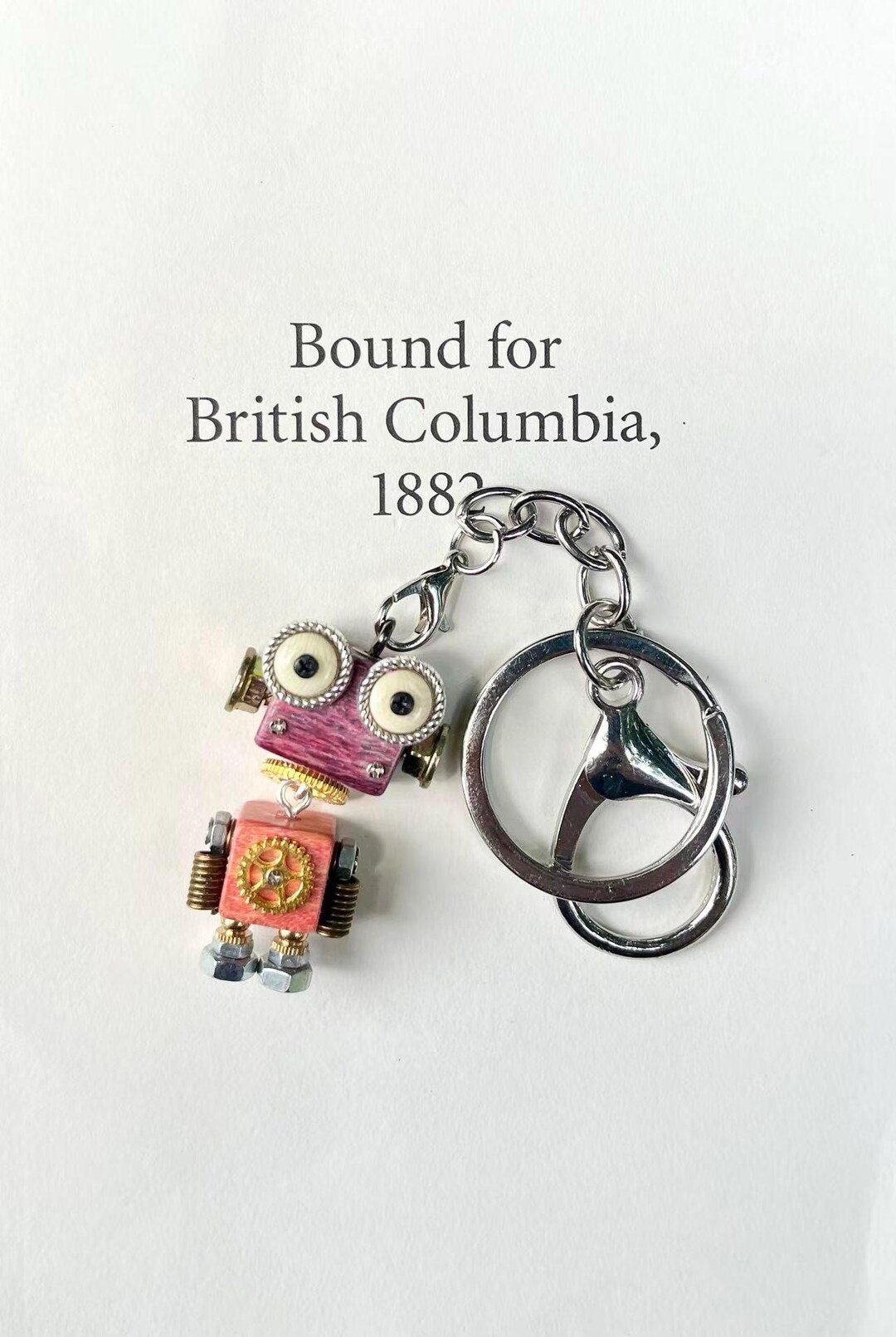 Mech Handkey Chain Big-eyed Babe – Handmade Wooden Robot Keychain | Cute Pink Steampunk ...