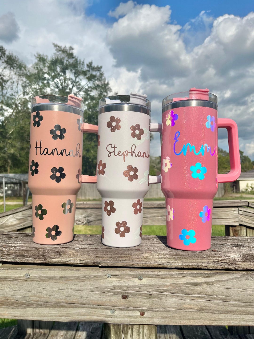 Personalized Floral Name Decal: Waterproof Vinyl Sticker for Tumblers ...