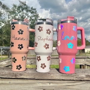 Personalized Floral Name Decal: Waterproof Vinyl Sticker for Tumblers