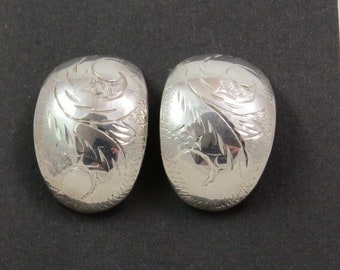 Hollow Post Earrings with Engraved Leaf Design Stamped 925 Sterling Silver