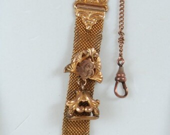 Antique Victorian Gold Filled Watch Fob Vest Clip with Chain and Wax Seal